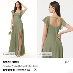 AZAZIE “Bondi” Pistachio A-Line Ruffled Chiffon Floor-Length Bridesmaid Dress